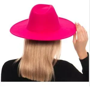 Odiva Elegant Felt Wide Brim Fedora Hat Fuchsia Still Trending | Wide Brim Panama Felt Fedora Hat with Band  main image 4
